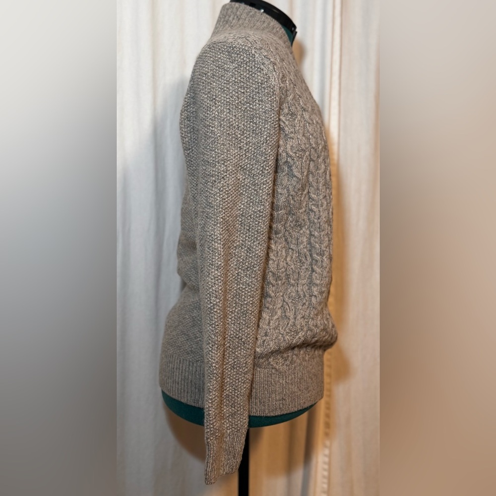 VTG Joseph Abboud Men's M Tan Grey Heather Wool Blend Fisherman Grandpa Sweater - Picture 8 of 14